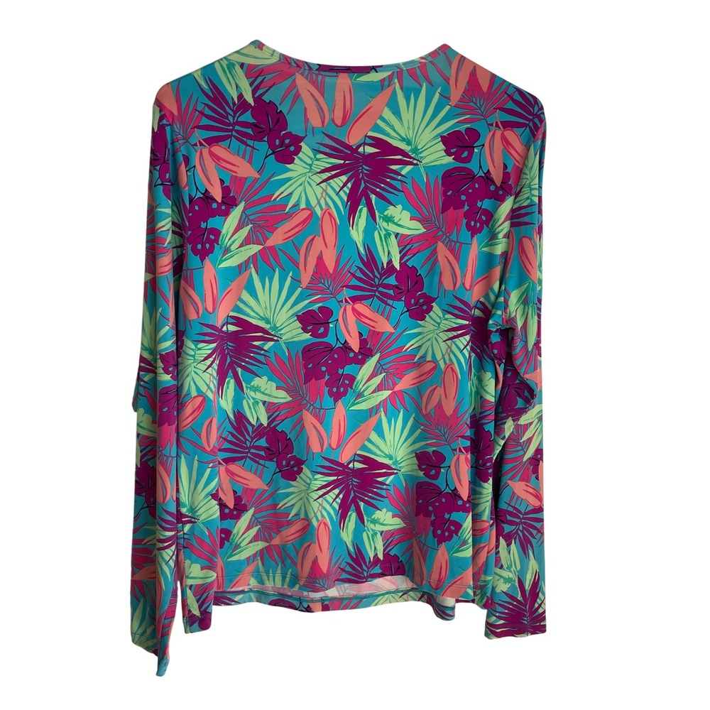 Lands End Womens Rash Guard UV Shirt Size L Tropical Floral Long Sleeve‎ Swim